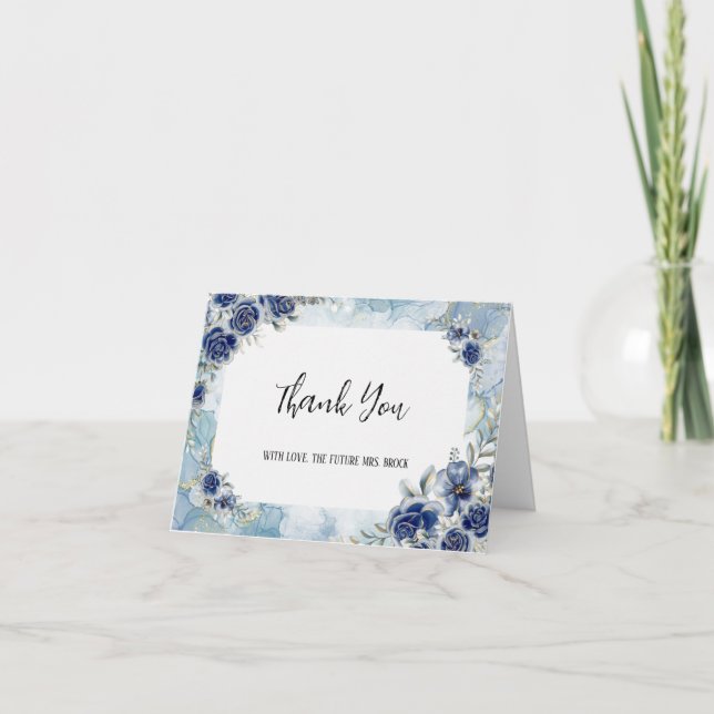 Navy Floral Future Mrs Thank You Card (Front)