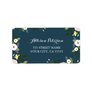 Navy Floral Garden Address Label