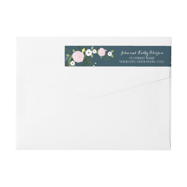 Navy floral garden return address labels (Back)