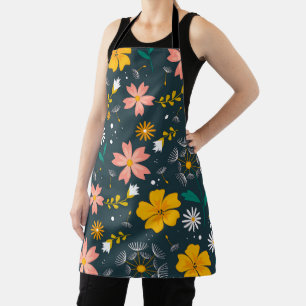 Navy Floral Garden Whimsical Spring Pattern Apron