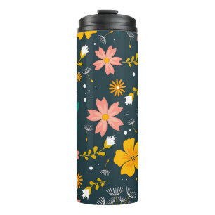 Navy Floral Garden Whimsical Spring Pattern Thermal Tumbler