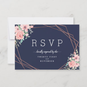 Navy Floral Geometric Copper Meal Choice RSVP Card