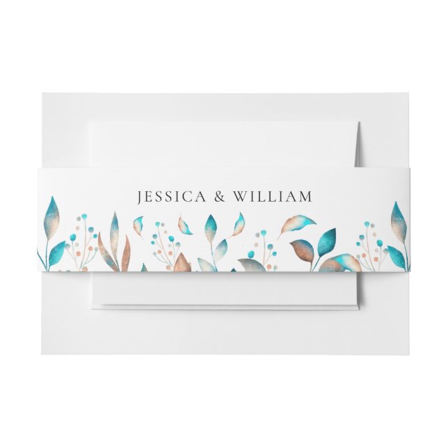 Navy Floral Greenery Wedding Invitation Belly Band (Front Example)