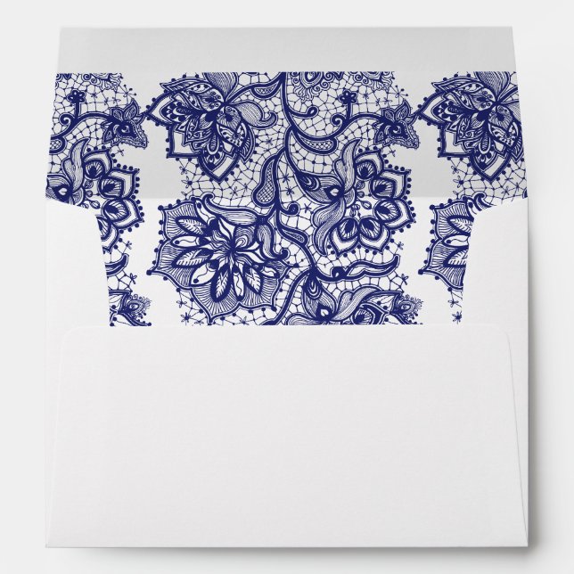 Navy Floral Lace Elegant Wedding Envelopes (Back (Bottom))
