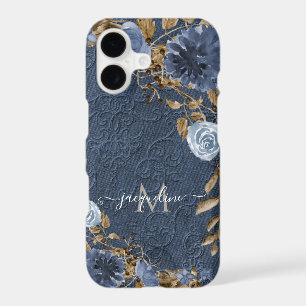Navy Floral Leaf Watercolor Script Name Monogram