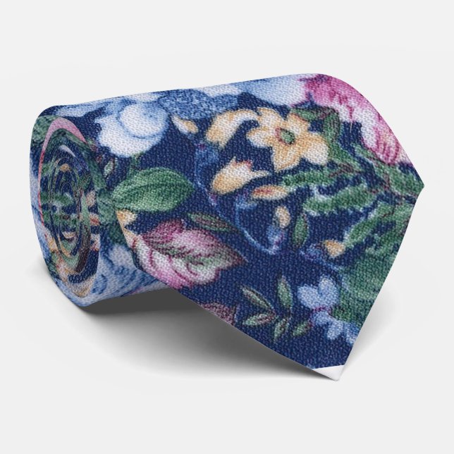 Navy Floral Neck Tie (Rolled)