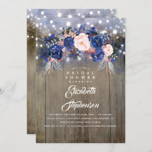 Navy Floral Rustic Bridal Shower Invitation