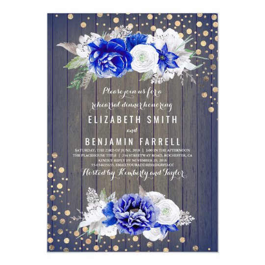 Navy Floral Rustic Rehearsal Dinner Card