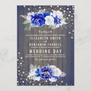 Navy Floral Rustic Wedding Invitation