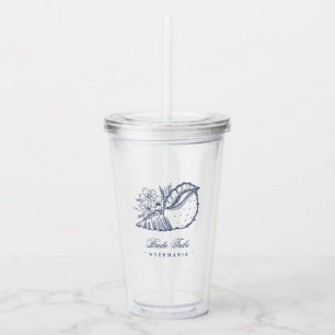 Navy Floral Seashell Bride Tribe Beach Wedding Acrylic Tumbler