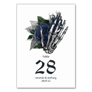 Navy Floral Skeleton Gothic Wedding Table Number