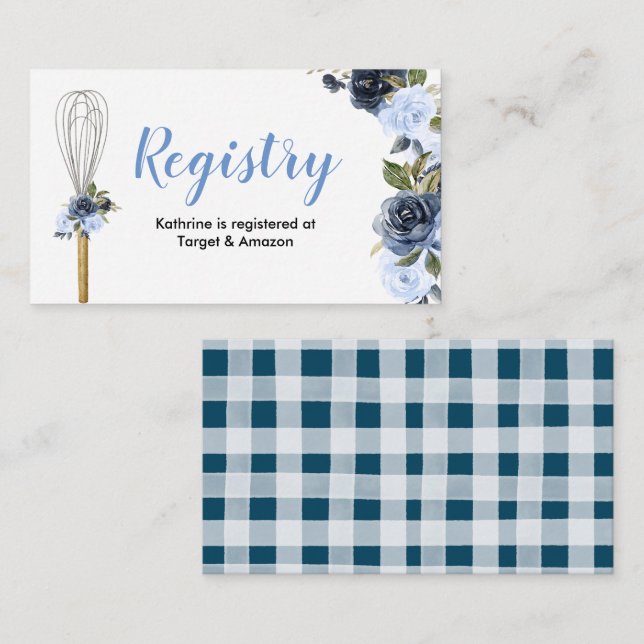 Navy Floral Soon to be Whisked Away Registry Enclosure Card (Front/Back)