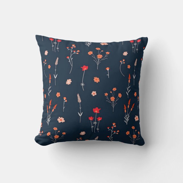 Navy Floral Throw Pillow (Front)