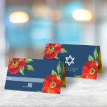 Navy Floral Watercolor Bat Mitzvah Bold Modern Place Card<br><div class="desc">No Bat Mitzvah party is complete without personalised place cards. Let your favourite Bat Mitzvah be proud, rejoice and celebrate her milestone at her perfectly coordinated party. This sophisticated, chic, stunning, floral watercolor with modern san serif type overlays a dark, navy blue background. Faux gold foil lines the inside. Personalise...</div>