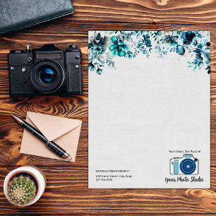 Navy Floral Watercolor Custom logo Letterhead