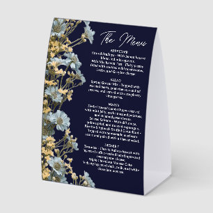 Navy Floral Wedding Menu, Minimalist Menu, Elegant