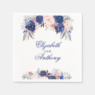Navy Floral Wedding Napkin