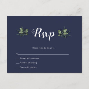 Navy floral wedding rsvp postcards