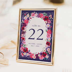 Navy Floral Wedding Table Number