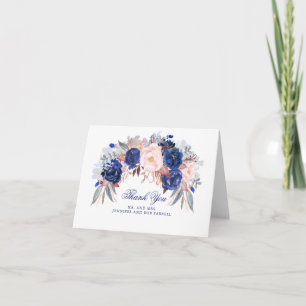Navy Floral Wedding Thank You Card