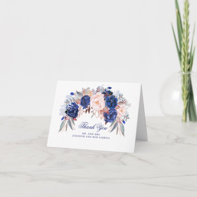 Navy Floral Wedding Thank You Card (Front)