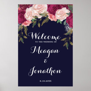 navy floral wedding welcome sign