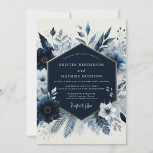 Navy Floral Winter Romance Wedding Invitation