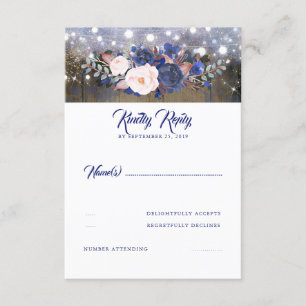 Navy Florals Rustic Wedding RSVP Card