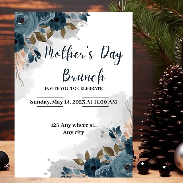 Navy Flower Watercolor Mother's Day Brunch Invitation (Creator Uploaded)