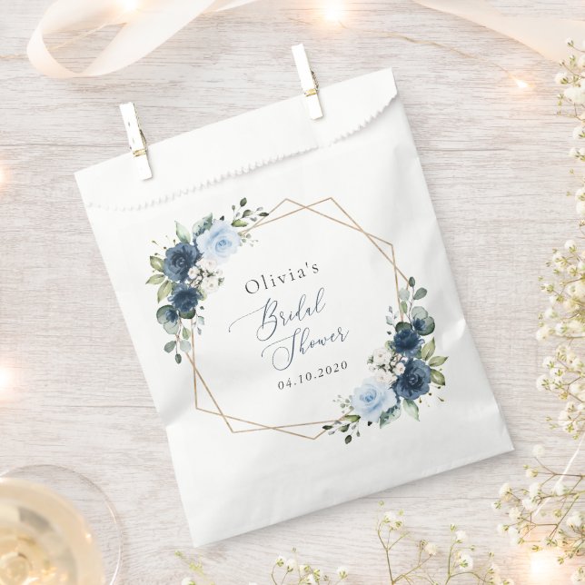 Navy Flowers, Blue Flowers, Boho, Bridal Shower Favour Bag (Clipped)