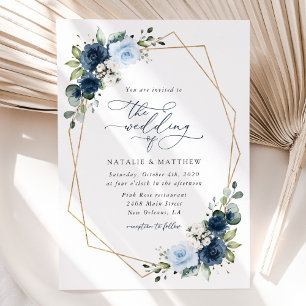Navy Flowers, Blue Flowers, Boho, Floral Wedding Invitation