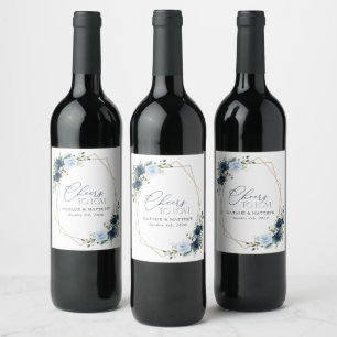 Navy Flowers, Blue Flowers, Boho, Floral Wedding Wine Label