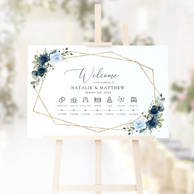 Navy Flowers, Blue Flowers, Boho, Wedding Timeline Poster (Creator Uploaded)
