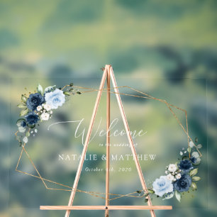 Navy Flowers, Blue Flowers, Boho, Wedding Welcome Acrylic Sign