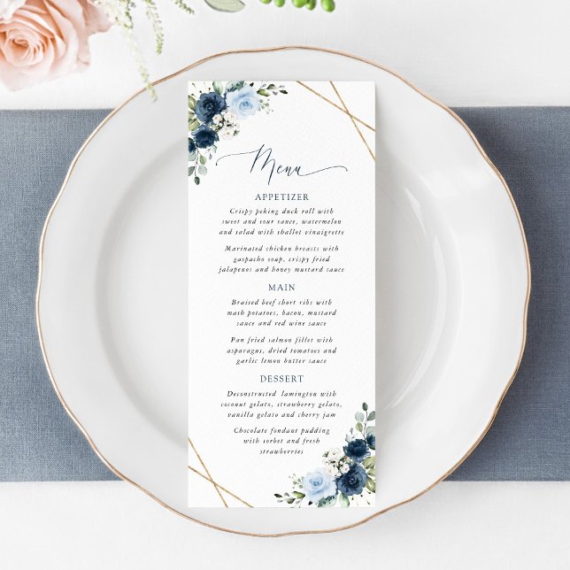 Navy Flowers, Blue Flowers, Bridal Shower Menu (Creator Uploaded)