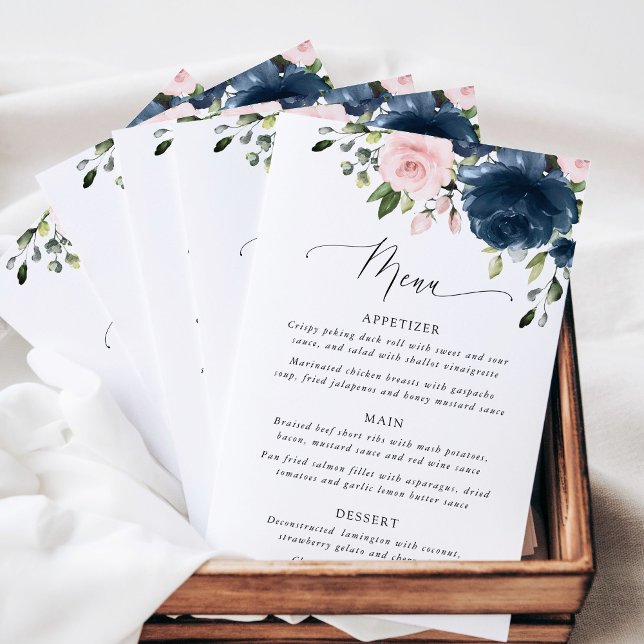Navy Flowers, Pink Flowers, Bridal Shower Menu (Creator Uploaded)