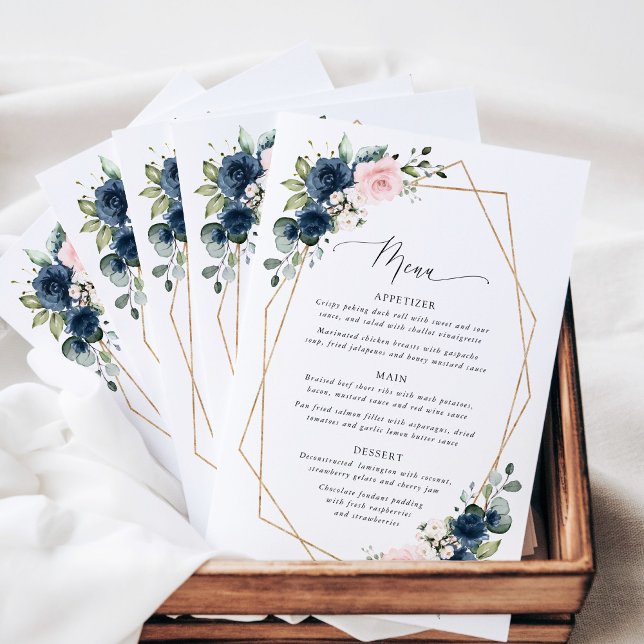 Navy Flowers, Pink Flowers, Bridal Shower Menu (Creator Uploaded)
