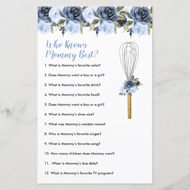 Navy Flowers Who Knows Mummy Best Greenery Floral (Front)