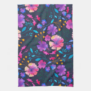 Navy Fluro Floral Botanical Kitchen Tea Towel