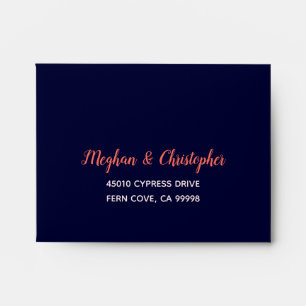 Navy Foliage Coral Floral RSVP Card Return Address Envelope