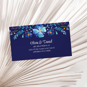 Navy Folk Art Mexican Floral Wedding Registry Card