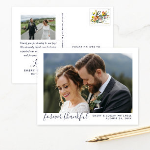 Navy Forever Thankful Wedding Photo Thank You Postcard
