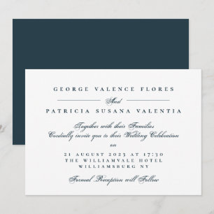 Navy Formal Calligraphy Elegant Wedding Invitation