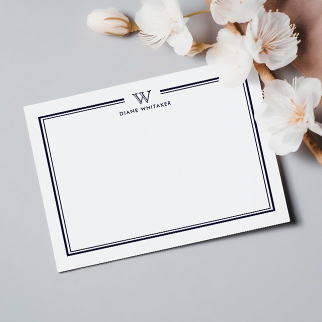 NAVY  Formal Classic Family Monogram Double Frame Card (Creator Uploaded)