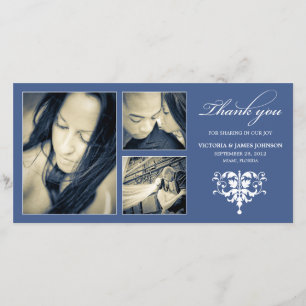 NAVY FORMAL COLLAGE WEDDING THANK YOU CARD