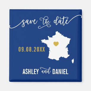 Navy France Wedding Save the Date Map Magnet