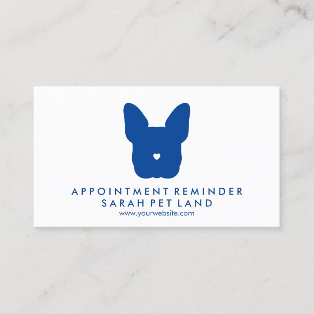 Navy French Bulldog Appointment Reminder Dog Business Card (Front)