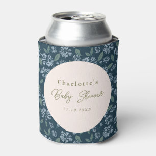 Navy Frost Bloom Floral Baby Shower Custom Can Cooler