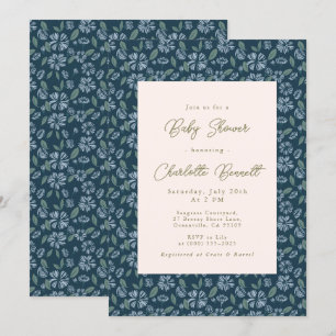 Navy Frost Bloom Floral Baby Shower Invitation