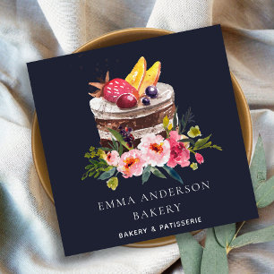 NAVY FRUIT FLORAL CAKE PATISSERIE CUPCAKE BAKERY SQUARE BUSINESS CARD